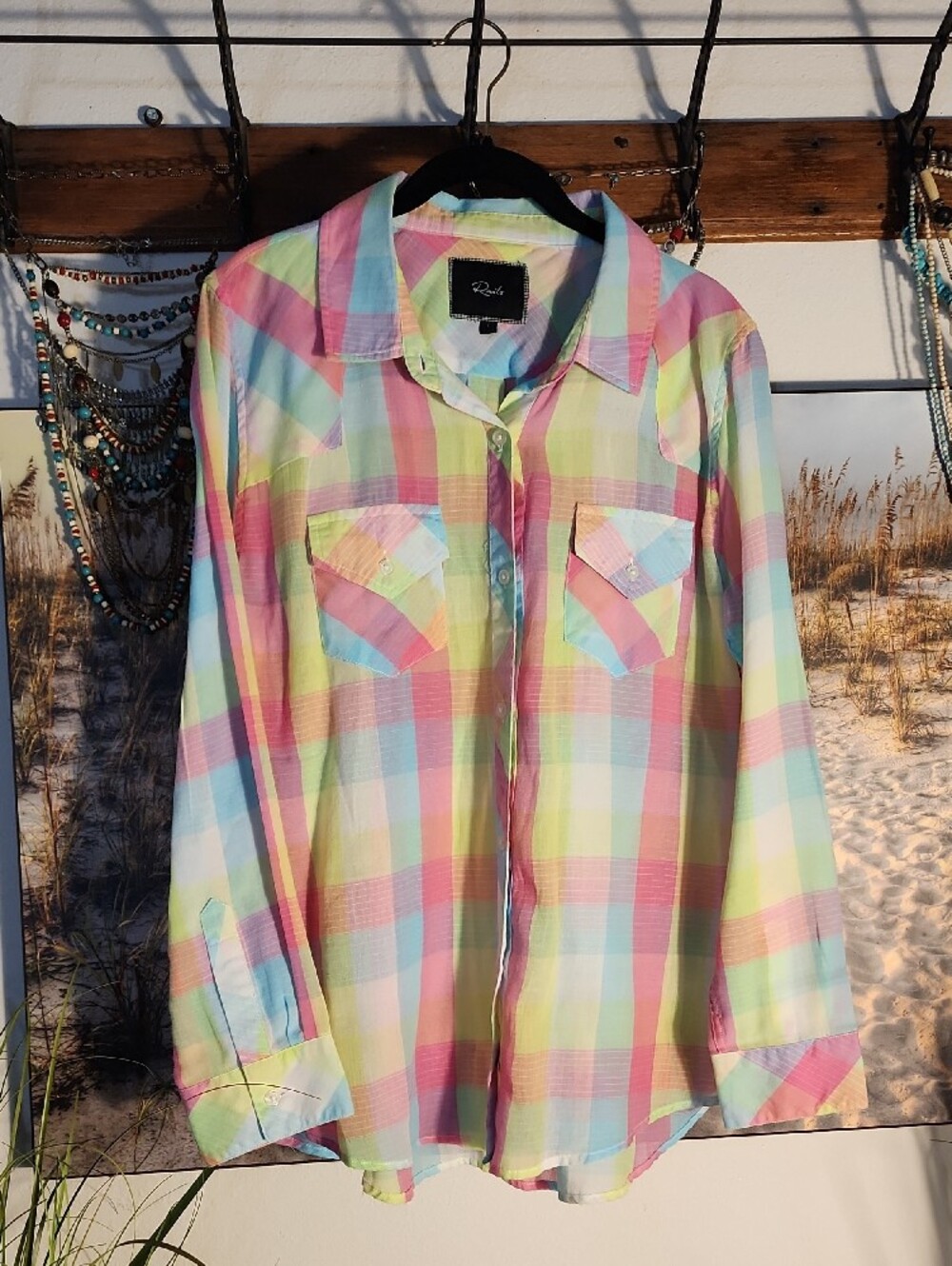 Rails Pastel Plaid Button-Down Pastels Sheer Cover-up